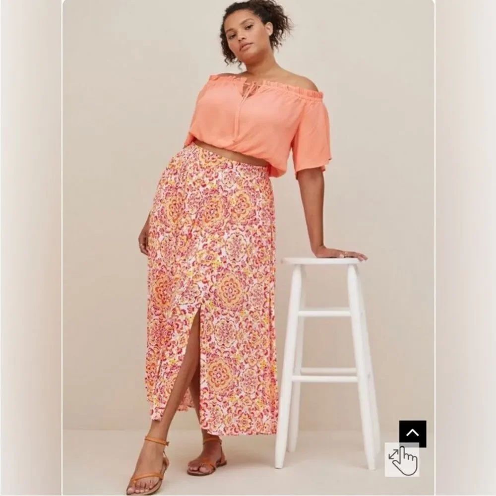 Torrid Two (2) Piece Off Shoulder Crop Top Maxi Skirt Boho Set Size 0X 12 L
